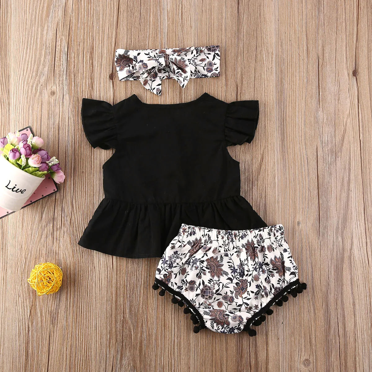 2021 Newborn Baby Girl Clothes Kids Sets 3Pcs Ruffle Sleeve T-Shirts Leopard Floral Tassels Shorts Summer Baby Clothes 0-3Years